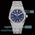 OMF Swiss clone Audemars Piguet Royal Oak 15400 Frost Gold Blue Face Watch 